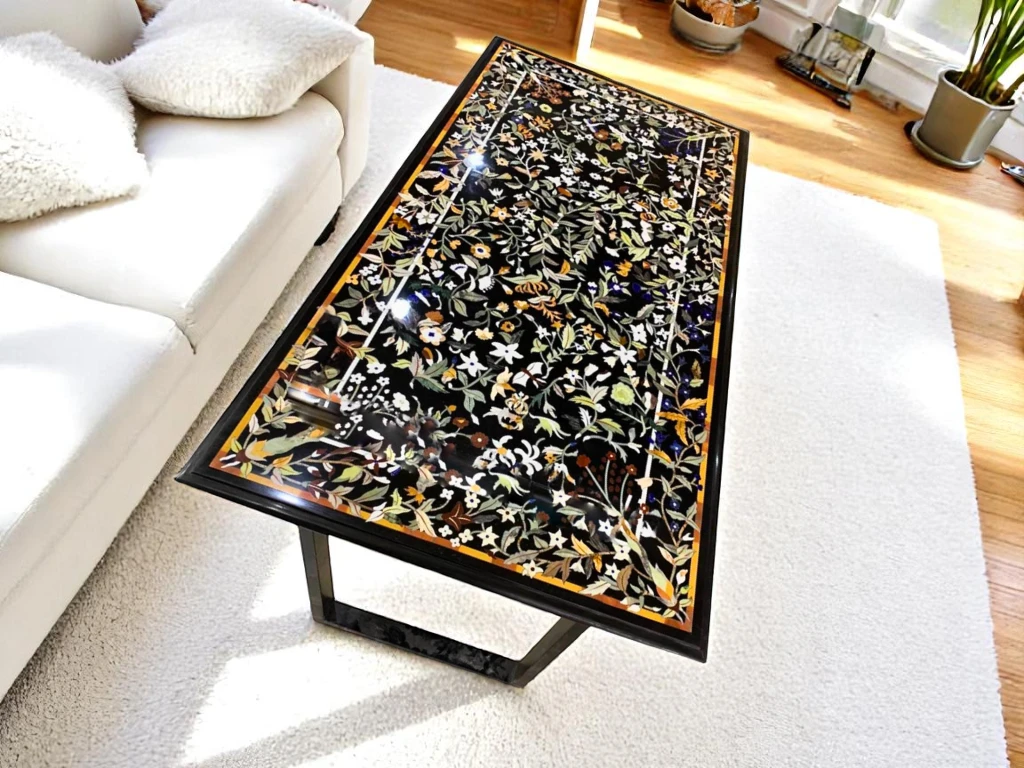 Semi Precious Marble Top Rectangular Dining Table